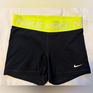 Nike Pro Black Shorts with Neon Waistband